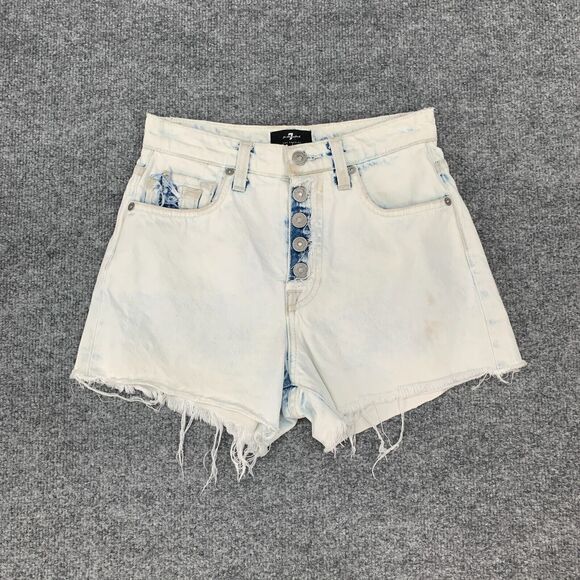 7 For All Mankind Ocean Avenue Shorts Womens 25 Distressed High Rise Button Fly - Picture 4 of 14